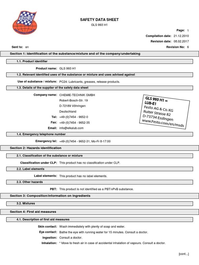 Safety Data Sheet for Elkalub Products by ADHP Lubricants